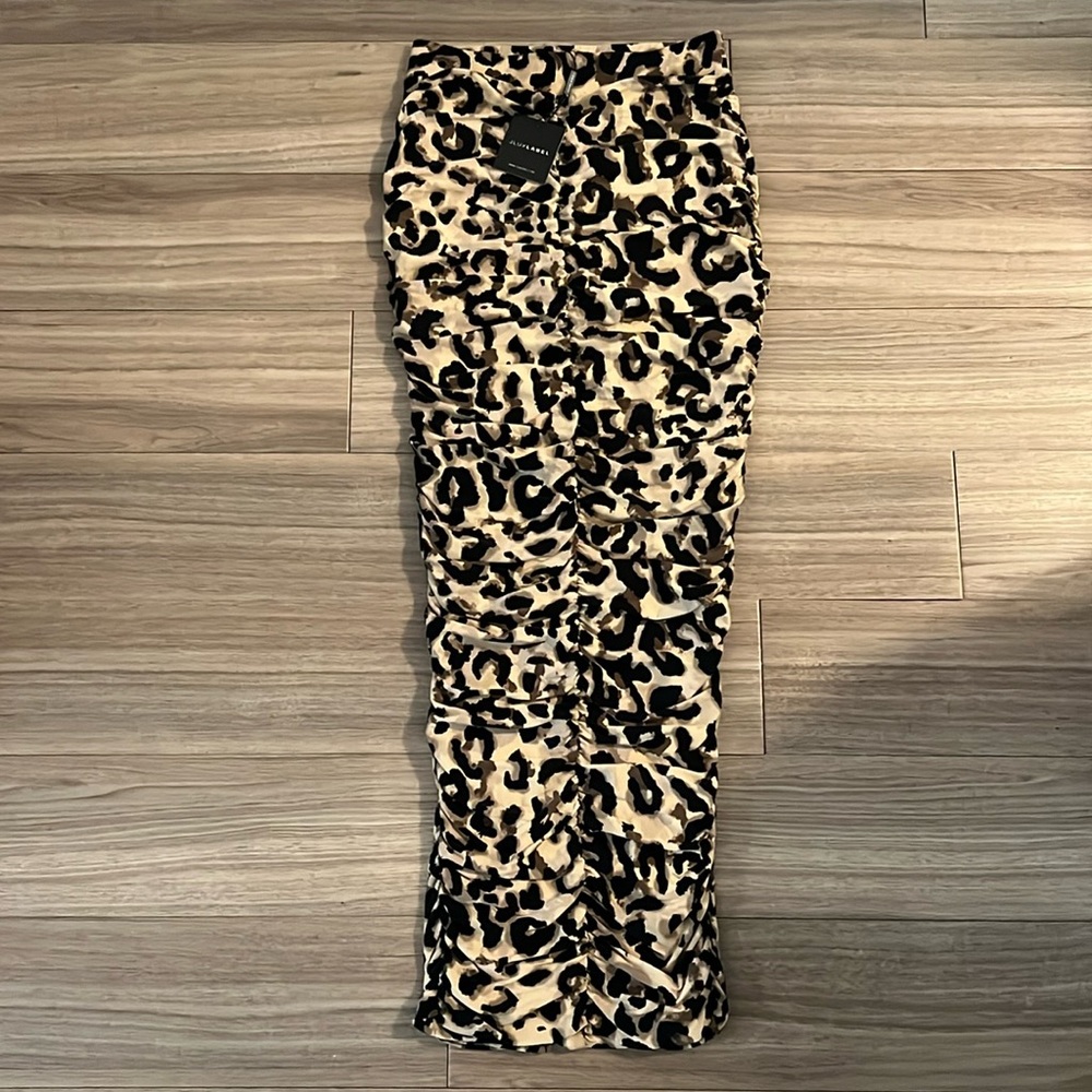JLUXLABEL Leopard Halow Ruched Skirt | Size Medium